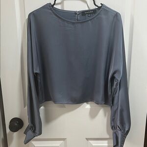 Satin Long Sleeve Blouse in Blue